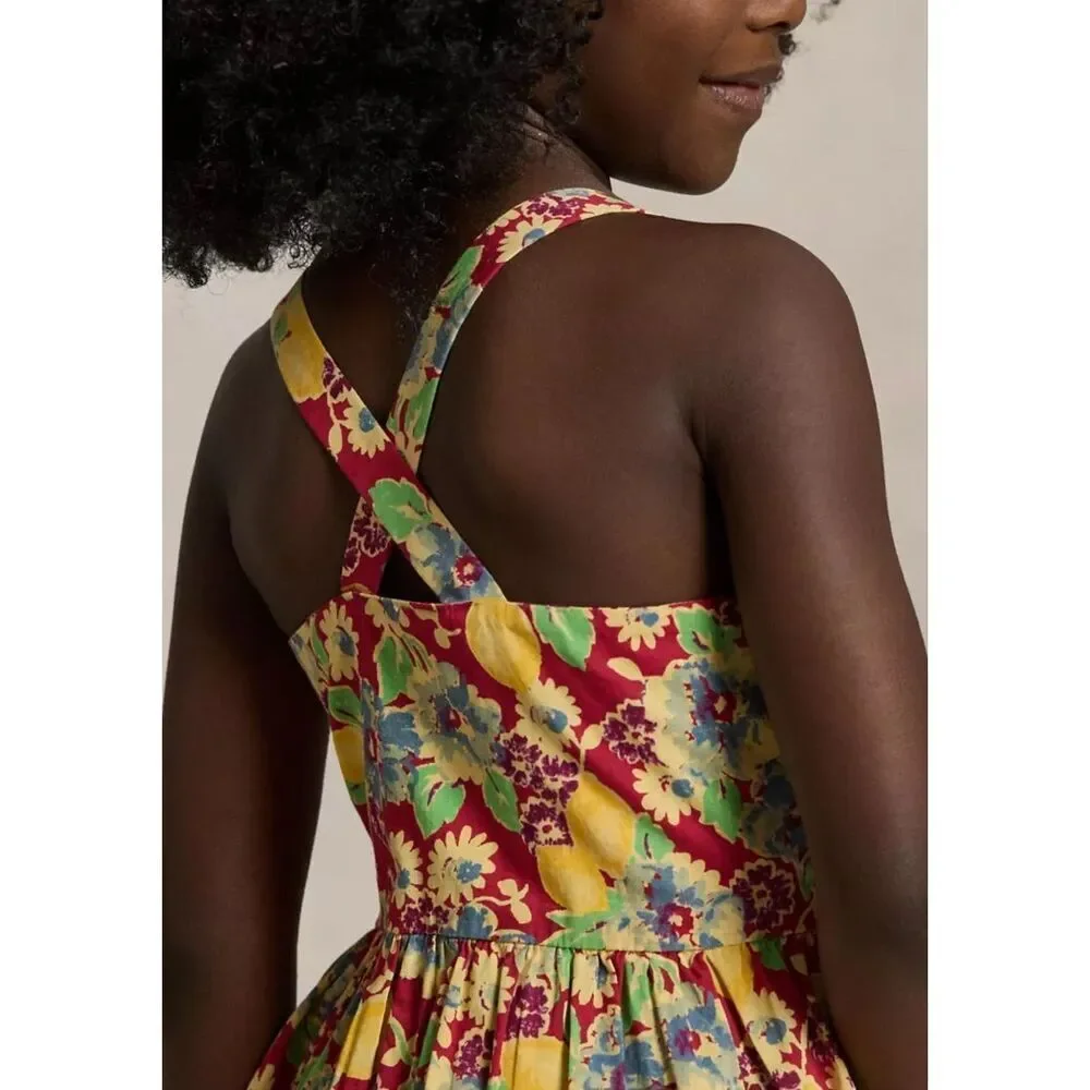 Polo Ralph Lauren NWT Girls Classic Portifino Lemon-Floral Slub Dress Multicolor